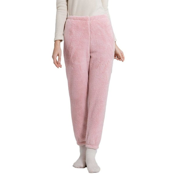 miqiqism Women's Fuzzy Pajama Pants Comfy Warm Fleece Pajama Lounge Long Pants Sleepwear Home Pants Junior Thick Trouser Pajama Pant,Pink,X-Large