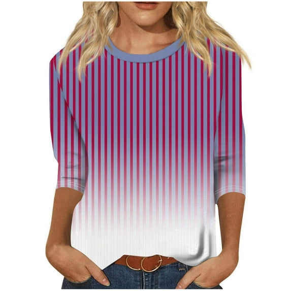 miqiqism Women's Gradient Stripe T-Shirt Patchwork Long Length Sleeve Oversize Tee Shirts Cozy Round Neck Going Out Casual Tunic Work Tops,Purple,XX-Large