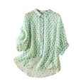 thumbnail image 1 of miqiqism Women's Half Length Sleeves Tops V Neck Dressy Casual Shirts Ladies Loose Fit Blouses Juniors Pleated Collared Tees Tendy Button Down Printed Clothes,GreenX-Large, 1 of 6