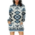 thumbnail image 1 of miqiqism Women's Hooded Sweatshirt Dress Juniors Trendy Lightweight Long Sleeve Hoodie Dress with Pocket Vintage Printed Loose Fit Blouses,Blue,X-Large, 1 of 1