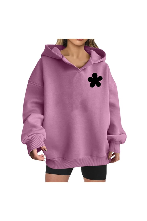 Women's Hooded Trendy Casual Long Sleeves Tunic Hoodies Teen Girls Fashion V Neck Sweatshirts Comfy Fall Winter Pullover Drop Shoulder Tunic Outfit,Pink,Small