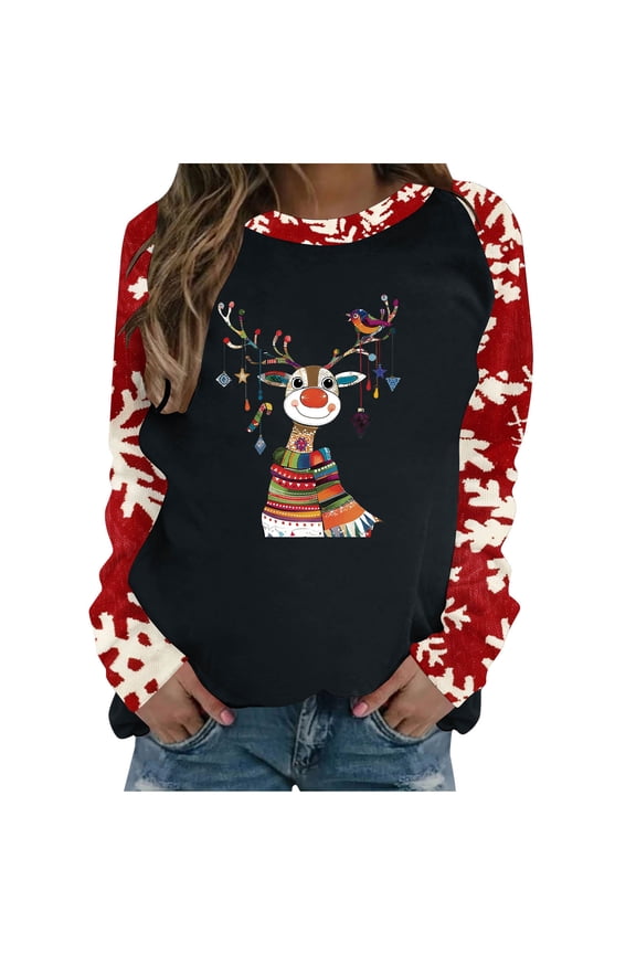 Women's Lightweight Sweatshirt Comfy Long Sleeve Blouses Trendy Loose Fit Pullover Sweatshirts Juniors Casual Cute Printed Tunics Tops Shirts,B#01_Black,Medium