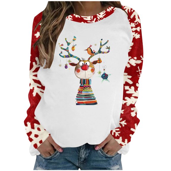 miqiqism Women's Lightweight Sweatshirt Comfy Long Sleeve Blouses Trendy Loose Fit Pullover Sweatshirts Juniors Casual Cute Printed Tunics Tops Shirts,W#02_White,Small