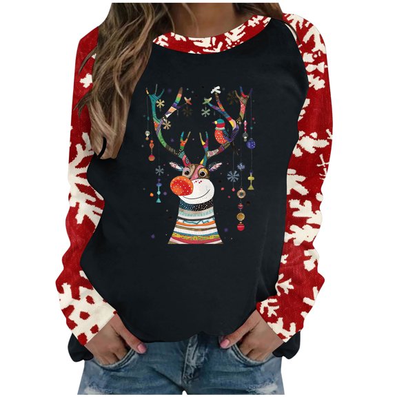 miqiqism Women's Lightweight Sweatshirt Comfy Long Sleeve Blouses Trendy Loose Fit Pullover Sweatshirts Juniors Casual Cute Printed Tunics Tops Shirts,B#03_Black,Large