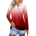 thumbnail image 1 of miqiqism Women's Long Sleeve Polos Shirts Gradient Golf Tees Lapel Neck Pullover Tops Lady Casual Slim Tunic Blouses Buttom Down Tshirts Women Plus Size Outfit,02_Watermelon Red,4X-Large, 1 of 1
