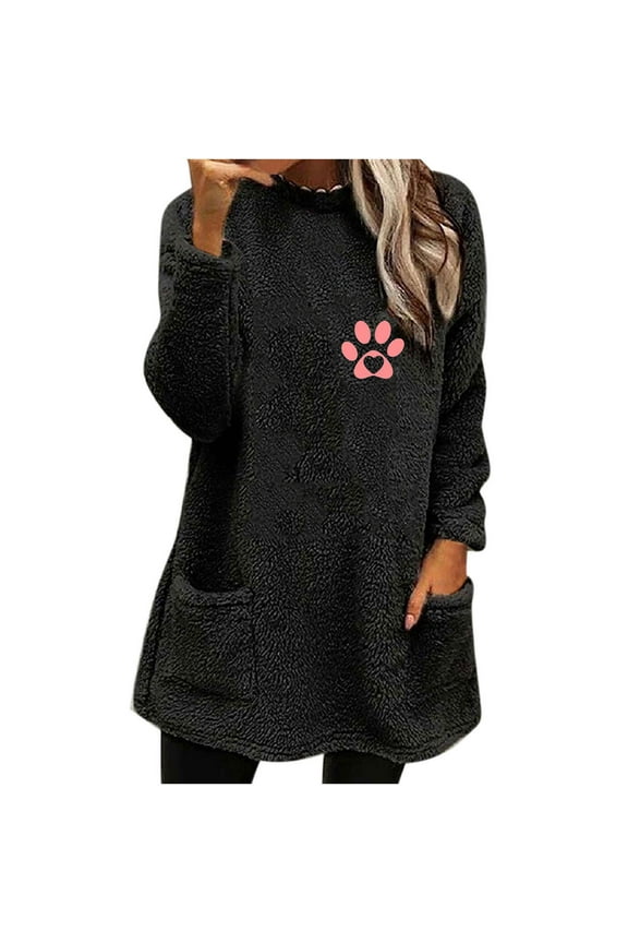 Women's Long Sleeves Sweater Trendy Round Neck Solid Sweatshirts Juniors Fluffy Fuzzy Oversized Tunic Blouses Casual Pullover Loungewear Tops,Black,Large