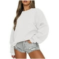 thumbnail image 1 of miqiqism Women's Oversized Crewneck Sweatshirts Batwing Puff Long Sleeve Sweatshirt Trendy Cable Slouchy Pullover Jumper Tops Casual Solid Color Drop Shoulder Clothes,White,XX-Large, 1 of 5