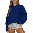 thumbnail image 1 of miqiqism Women's Oversized Crewneck Sweatshirts Batwing Puff Long Sleeve Sweatshirt Trendy Cable Slouchy Pullover Jumper Tops Casual Solid Color Drop Shoulder Clothes,Blue,Large, 1 of 5