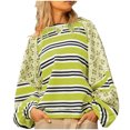 thumbnail image 1 of miqiqism Women's Oversized Patchwork T Shirts Fall Long Puff Sleeve Loose Sweatshirts Lady Trendy Striped Color Block Pullover Tops Blouses,Green,Medium, 1 of 6