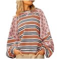 thumbnail image 1 of miqiqism Women's Oversized Patchwork T Shirts Fall Long Puff Sleeve Loose Sweatshirts Lady Trendy Striped Color Block Pullover Tops Blouses,Pink,Large, 1 of 6
