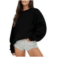 thumbnail image 1 of miqiqism Women's Oversized Sweatshirt Juniors Crew Neck Long Sleeve Hoodless Shirt Casual Crew Pullover Tops Fall 2024 Teen Girl Preppy Clothes with Pockets,Black,Large, 1 of 5