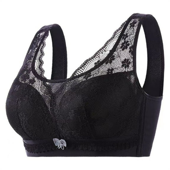 miqiqism Women's Plus Size Bras Full Coverage Lace Underwire Unlined Bra Push Up Bra for Women Wide Back Brassiere,Black,38