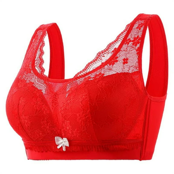 miqiqism Women's Plus Size Bras Full Coverage Lace Underwire Unlined Bra Push Up Bra for Women Wide Back Brassiere,Red,38