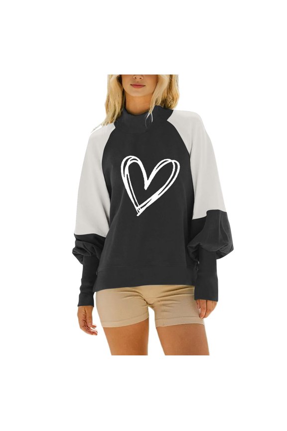 Women's Pullover Sweatshirts Colorblock Crewneck Cotton Sweatshirt Juniors Comfy Long Sleeve Loose Fit Blouses Fall Winter Jumper Tunic Tops,Black,Large