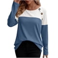 thumbnail image 1 of miqiqism Women's Shirts Trendy Long Sleeve Colorblock Tee Blouses Juniors Comfy Crew Neck Button Detail Tunics Shirt Trendy Slim Fit Tunic Clothes,Blue,XX-Large, 1 of 6