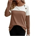 thumbnail image 1 of miqiqism Women's Shirts Trendy Long Sleeve Colorblock Tee Blouses Juniors Comfy Crew Neck Button Detail Tunics Shirt Trendy Slim Fit Tunic Clothes,Brown,Small, 1 of 6