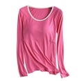 thumbnail image 1 of miqiqism Women's Slim Fit Sweatshirts Comfy Long-Sleeve Crewneck T-Shirt Super Soft Shirts with Cup Chest Pads Casual Solid Color Tunic Basic Tops,Hot Pink,Small, 1 of 3