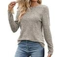 thumbnail image 1 of miqiqism Women's Solid Scoop Neck Sweater Long Sleeve Pullover Top Casual Slim Fitted Ribbed Knit T Shirts Juniors Tunic Brushed Trendy Blouses,Khaki,Medium, 1 of 4