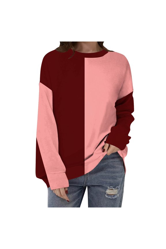 Women's Striped Print Sweatshirts Juniors Comfy Long Sleeve Round Neck Lightweight Sweatshirt Casual Pullover Ripped Sweater Top Knitwear Tunic Blouses,Wine,Medium