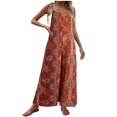 thumbnail image 1 of miqiqism Women's Summer and Fall Jumpsuits Casual Wide Leg Overalls Vintage Floral Print Baggy Rompers with Pocket Trendy Bottom Pant,Red,X-Large, 1 of 5