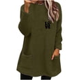thumbnail image 1 of miqiqism Women's Thermal Pullover Sweater Trendy Solid Crew Neck Blouses Sweatshirts Juniors Comfy Long Sleeves Fuzzy Fleece Loungewear Tops with Pockets,Army Green,Large, 1 of 4