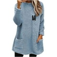 thumbnail image 1 of miqiqism Women's Thermal Pullover Sweater Trendy Solid Crew Neck Blouses Sweatshirts Juniors Comfy Long Sleeves Fuzzy Fleece Loungewear Tops with Pockets,Blue,Small, 1 of 4