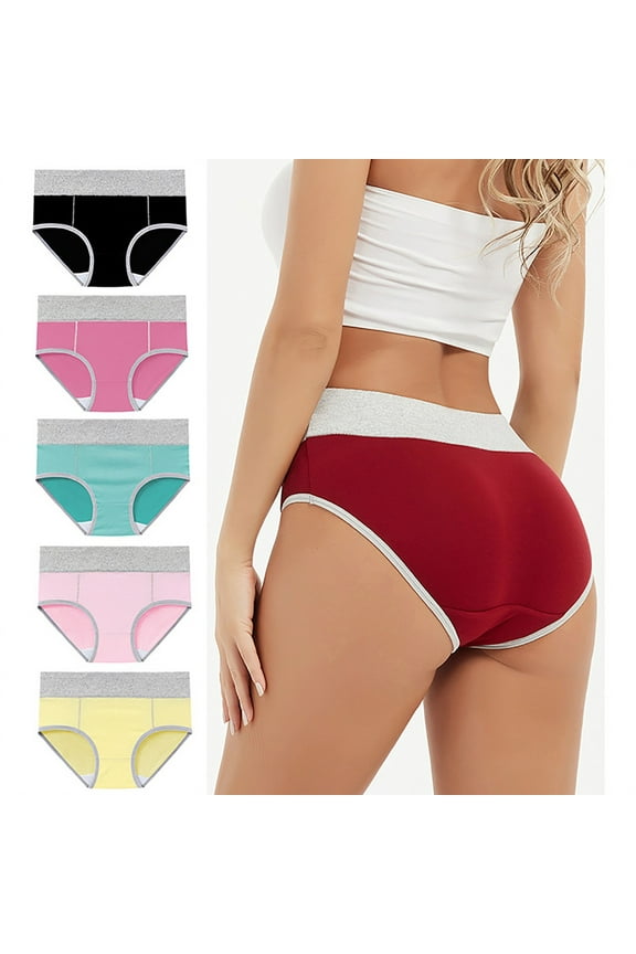 Women's Ultra Soft Modal Underwear Juniors Mid-Rise Briefs Underpants 5 Pack Full Coverage Colorblock Panties,Multicolor,Large