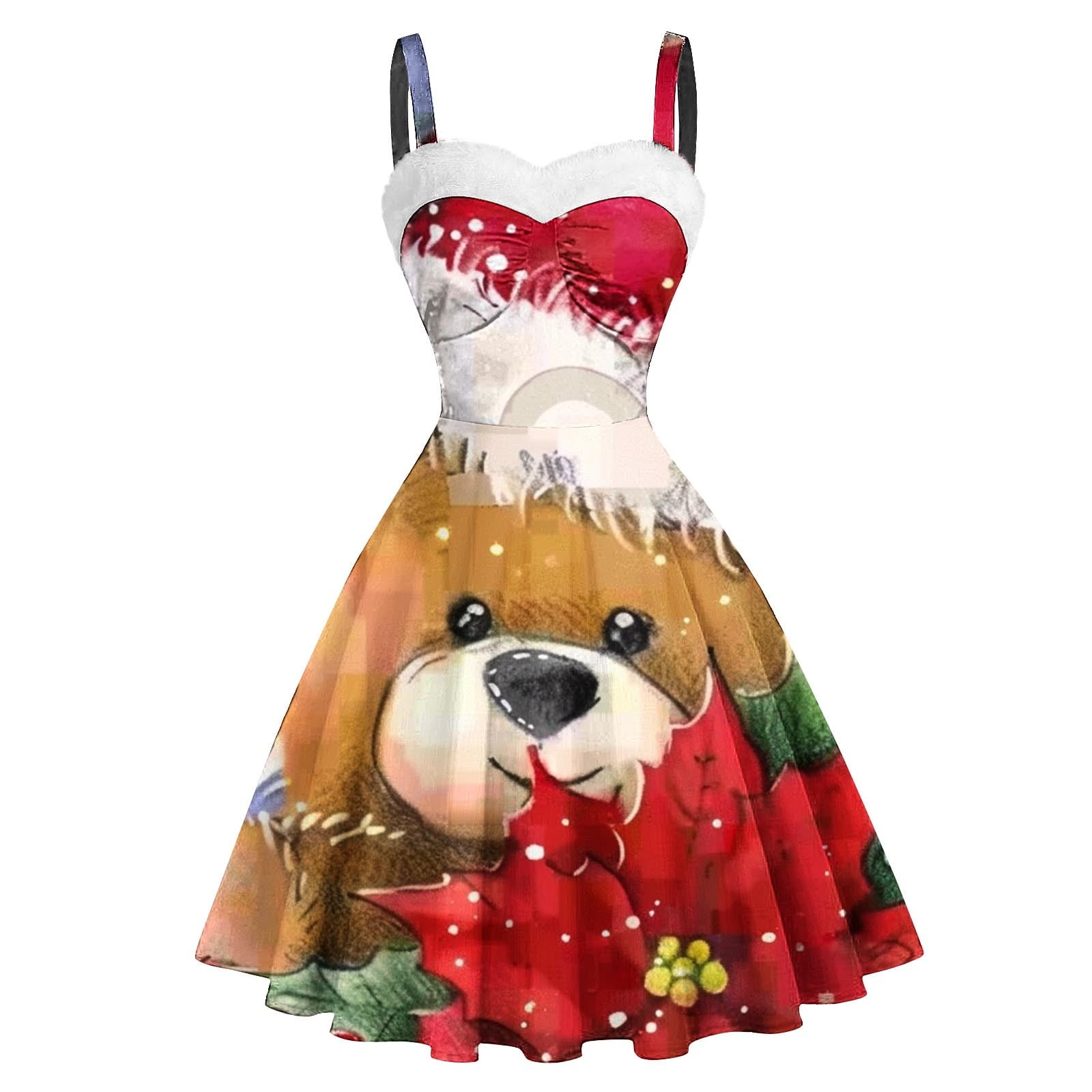 fitted lace wedding dress Red 1950s Solid Plush Christmas Dress main image 0