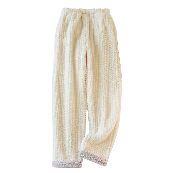 miqiqism Women's Winter Warm Fleece Joggers Pants Sweatpants Trendy Warm Thick Fleece Elastic Pants Casual Solid Color High Waist Trousers,Beige,Large