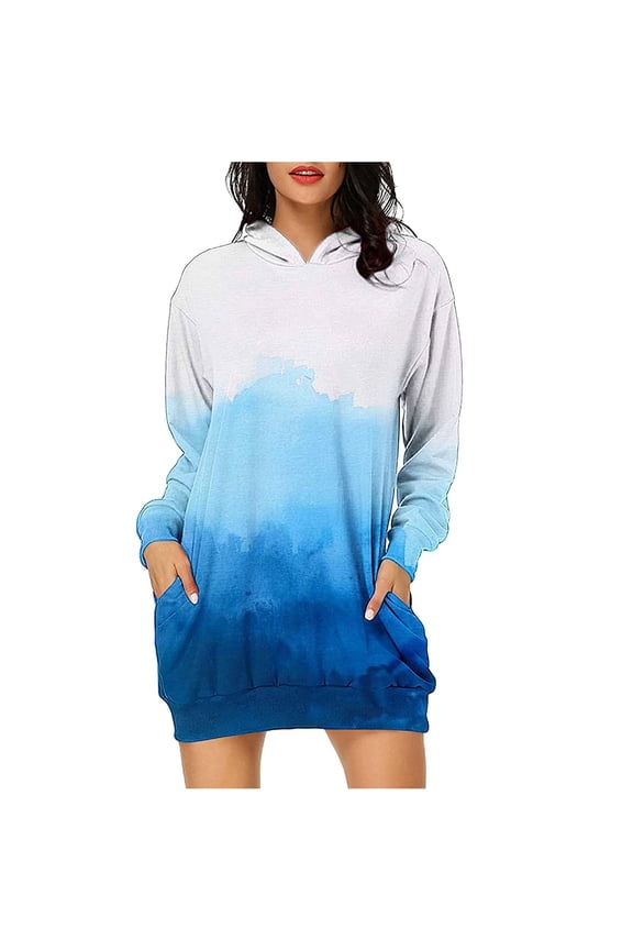 Womens 2024 Fall Sweatshirts Dress Juniors Comfy Crewneck Long Sleeve Pullover Sweatshirts Teen Girls Casual Cute Loose Fit Gradient Printed Dresses,Blue,Medium