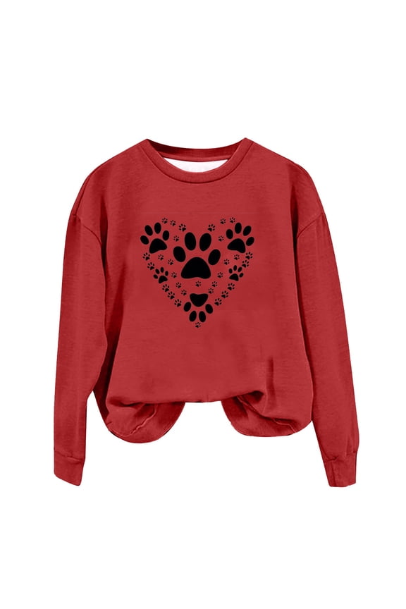 Womens 2024 Tunic Casual Tops Long Sleeve Blouses Crewneck Fashion Tshirts Cute Graphic Printed Pullover Clothing,Red,Medium