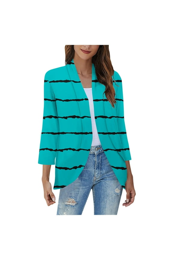 Womens 3/4 Sleeve Cardigan Oversize Jackets Teen Girls Casual Striped Colorblock Kimono Juniors Comfy Long Sleeve Duster Blouse Trendy Lightweight Cardigans,Light Blue,XX-Large