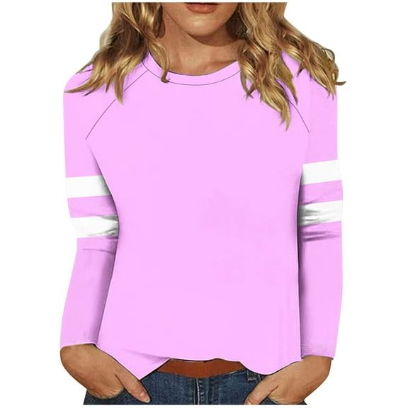 miqiqism Womens Casual Fall Tops 2024 Crewneck Long Sleeve Shirts Juniors Comfy Raglan Loose Fit Basic T Shirts Trendy Pullover Cotton Tunic Tee Clothes,Purple,Small