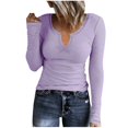 thumbnail image 1 of miqiqism Womens Fall Tops Juniors Casual Long Sleeve Sweatshirt Juniors Trendy Ribbed Knit Henley Neck Shirts Slim Fitted Solid Color Tops,Purple,X-Large, 1 of 4