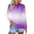 thumbnail image 1 of miqiqism Womens Golf Polo T Shirts Gradient Blouses Lightweight Long Sleeve Shirt Button Polos Tshirt Plus Size Tunic Outfit Basic Collar Cute Tees,01_Purple,5X-Large, 1 of 1