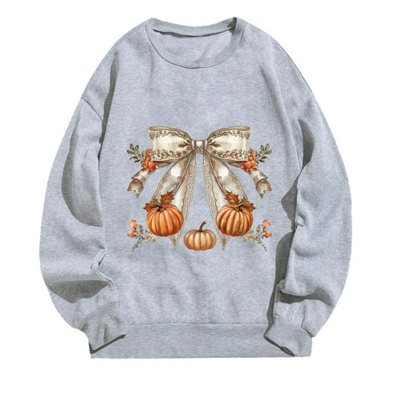 miqiqism Womens Halloween Shirt Trendy Pullover Tops, Lightweight Crew Neck Tunic Sweatshirt Juniors Fashion Cute Pumpkin Printed Outfits Casual Long Sleeves Top,Gray,XX-Large