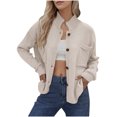 thumbnail image 1 of miqiqism Womens Jacket Casual Long Sleeve Solid Color Cardigans Teen Girls Comfy Button Down Open Front Shirts Juniors Dressy Blouses Tops with Pockets,Beige,X-Large, 1 of 3