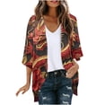 thumbnail image 1 of miqiqism Womens Lightweight Cardigan Trendy Cozy Loose fit Dragon Printed Kimono Cover up Lightweight Blouses Juniors Fashion Open Front Pleated Cardigans,R#04_Red,X-Large, 1 of 5