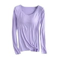 thumbnail image 1 of miqiqism Womens Modal Long Sleeve T Shirt with Cup Chest Pads Juniors Comfy Crew Neck Solid Color Basic Tops Blouse Shirts Slim Fit Tunic Clothes,Purple,Large, 1 of 6