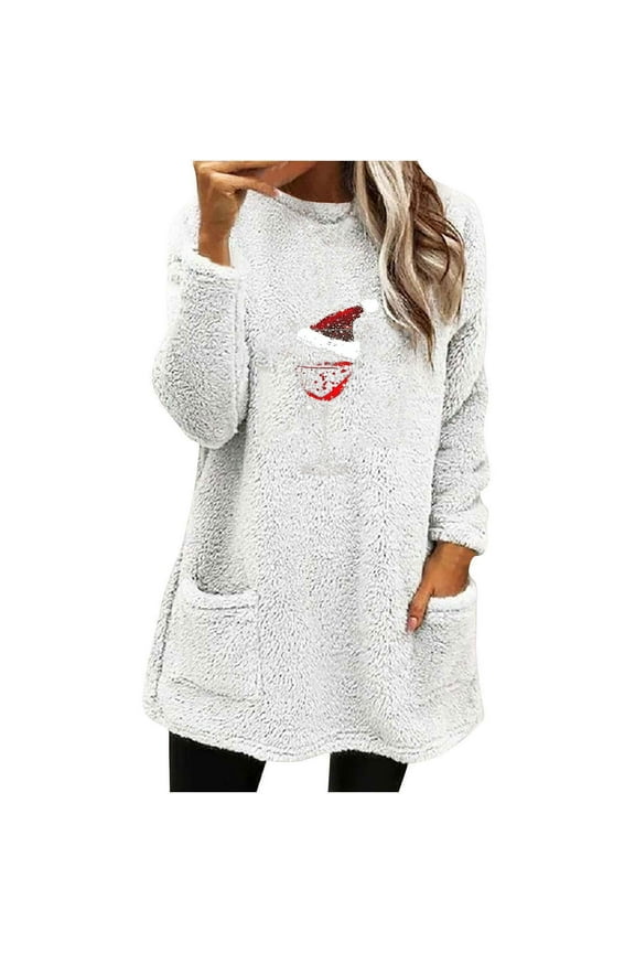 Womens Oversized Sweatshirts Comfy Crewneck Long Sleeve Tops Fleece Pullover Loungewear Blouses Juniors Fall Fashion Clothes with Pocket,White,Small
