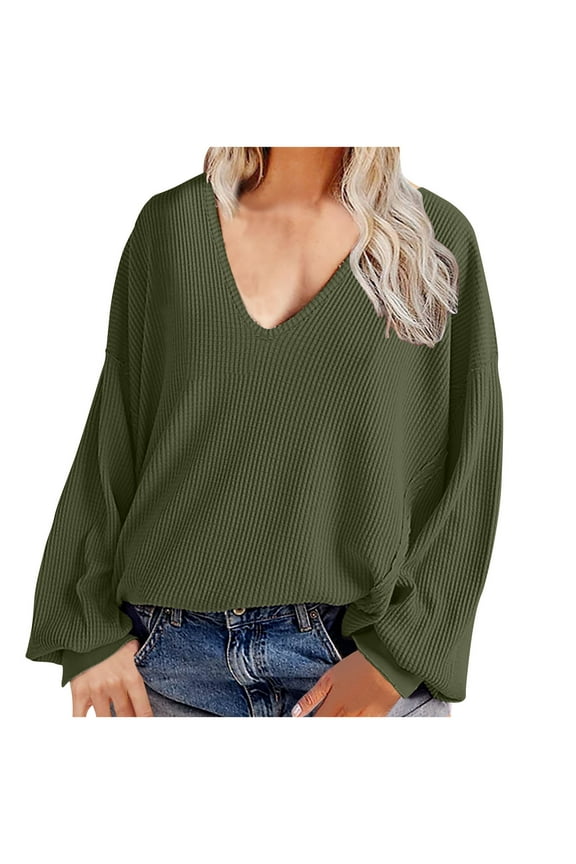 Womens Oversized Sweatshirts Comfy V Neck Corduroy Shirts 2024 Casual Long Sleeve Pullover Tops Loose Solid Color Dressy Comfy Blouses,Army Green,Small