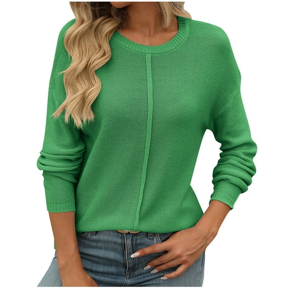miqiqism Womens Ribbed Knit Blouses Teen Girls Long Lantern Sleeves Sweater Juniors Trendy Crewneck Casual Slim Fit Pullover Jumper Tops Solid Color Clothing,Green,X-Large