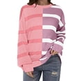 thumbnail image 1 of miqiqism Womens Striped Sweater Trendy Pullover Crew Neck Sweatshirts Juniors Comfy Long Sleeve Color Block Hoodless Blouses Casual Loose Lightweight Tunic Sweaters,Pink,XX-Large, 1 of 1