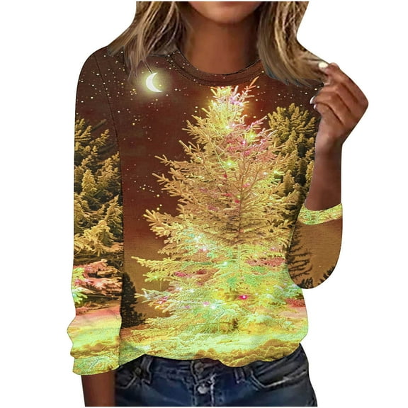 miqiqism Womens Tops Long Sleeve Crewneck Cute Printed Sweatshirts Juniors Trendy Casual Tops T Shirt Pullover Sweatshirt Blouses,Yellow,X-Large