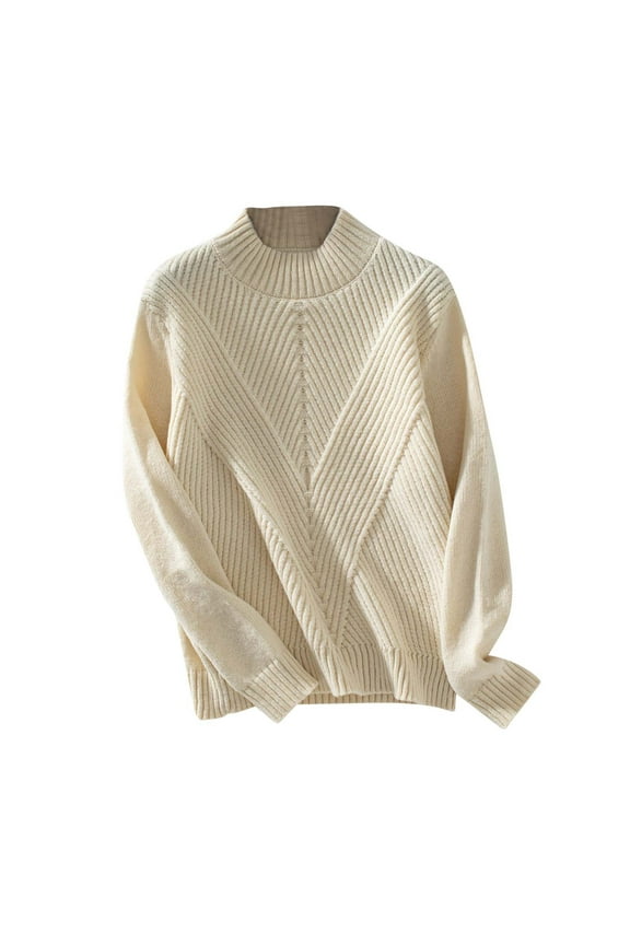 Womens Trendy Color Block Sweaters Teen Girls Cozy Long Sleeve Blouses Juniors Crewneck Pullover Knit Jumper Tops Fashion Striped Tee Clothing,Beige,Large