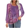 thumbnail image 1 of miqiqism Womens Vinatge Tops Trendy Pleating Round Neck Tunic Sweatshirts Juniors Comfy Long Sleeve Tshirts Flared Lightweight Casual Blouses Trendy Tees,Purple,Large, 1 of 4