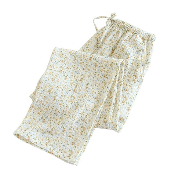 miqiqism YK2 Long Pant For Women Trendy Cute Printed Soft Pajama Pants Juniors Casual Lounge Drawstring Pants High Waist Elastic Trousers,Beige,Large