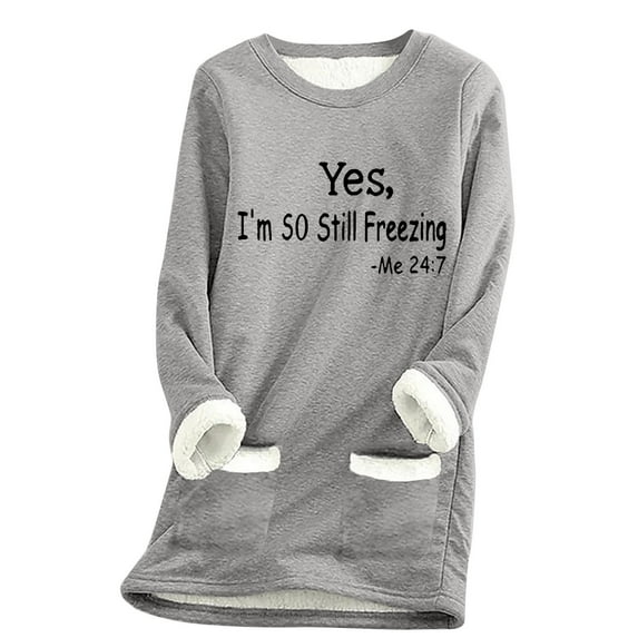 miqiqism Yes I'm Still Frezzing Me 24:7 Sherpa Sweatshirt for Women Trendy Plus Size Fleece Lined Sweater Comfy Crewneck Long Sleeves Sweater Winter Clothes,Dark Gray,Large