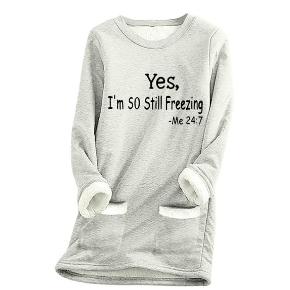 miqiqism Yes I'm Still Frezzing Me 24:7 Sherpa Sweatshirt for Women Trendy Plus Size Fleece Lined Sweater Comfy Crewneck Long Sleeves Sweater Winter Clothes,Gray,X-Large