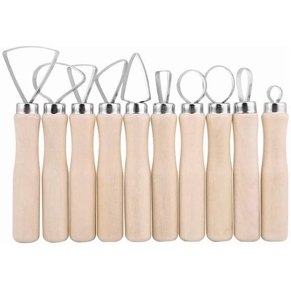 mirlewaiy 10Pcs Pottery Clay Carving Tools, Wood Handle Loop Sculpting Set, Stainless Steel Trimming Cutter for Clay & Wax